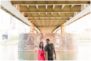 Downtown Pittsburgh engagement at sunset by Madeline Jane Photography