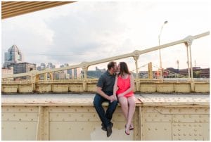 Downtown Pittsburgh engagement at sunset by Madeline Jane Photography