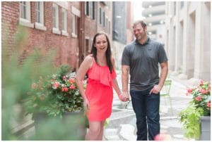 Downtown Pittsburgh engagement at sunset by Madeline Jane Photography