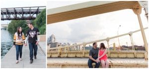 Downtown Pittsburgh engagement at sunset by Madeline Jane Photography